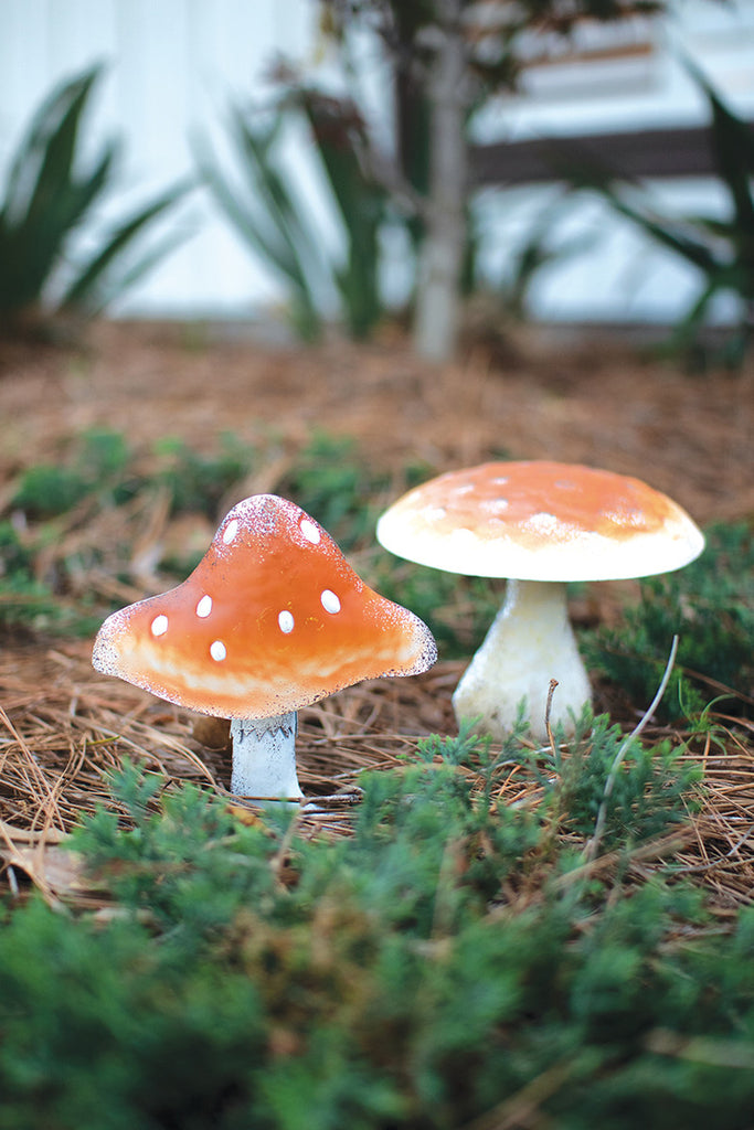 Set of 2 Painted Metal Mushroom Plant Stakes - Bombay Mercantile