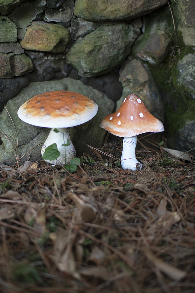 Set of 2 Painted Metal Mushroom Plant Stakes - Bombay Mercantile