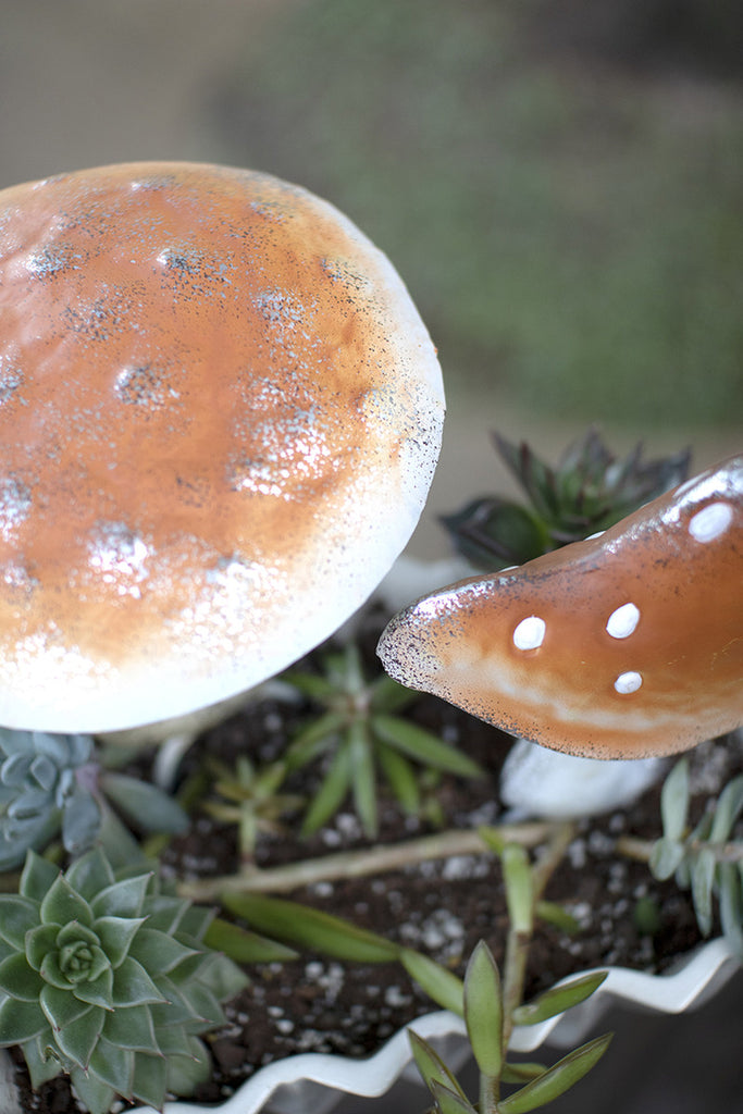 Set of 2 Painted Metal Mushroom Plant Stakes - Bombay Mercantile