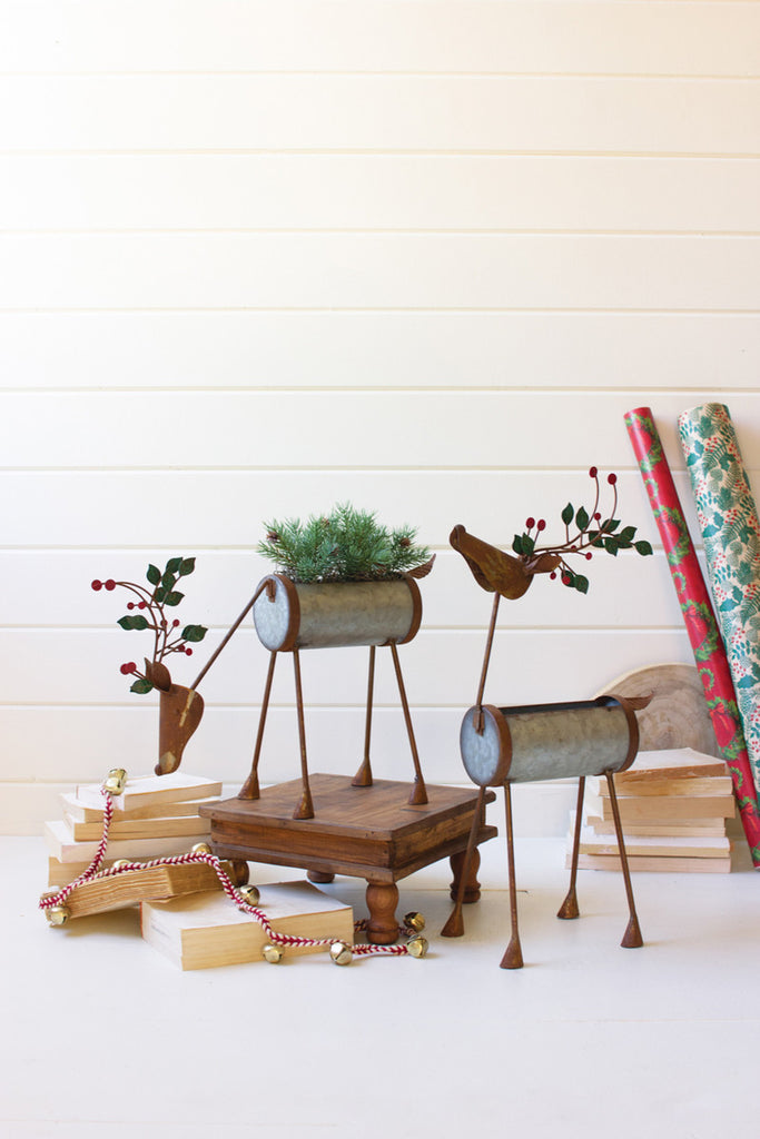 Set of 2 Painted Metal Reindeer Planters - Bombay Mercantile