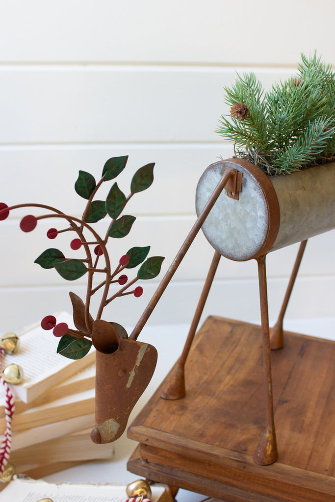 Set of 2 Painted Metal Reindeer Planters - Bombay Mercantile