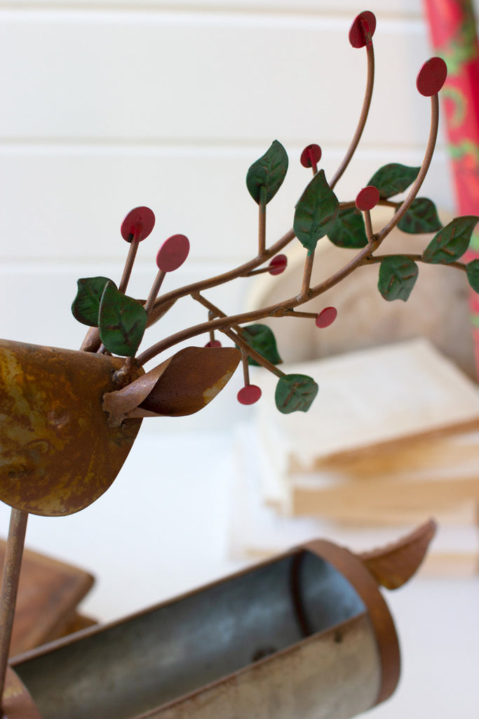 Set of 2 Painted Metal Reindeer Planters - Bombay Mercantile