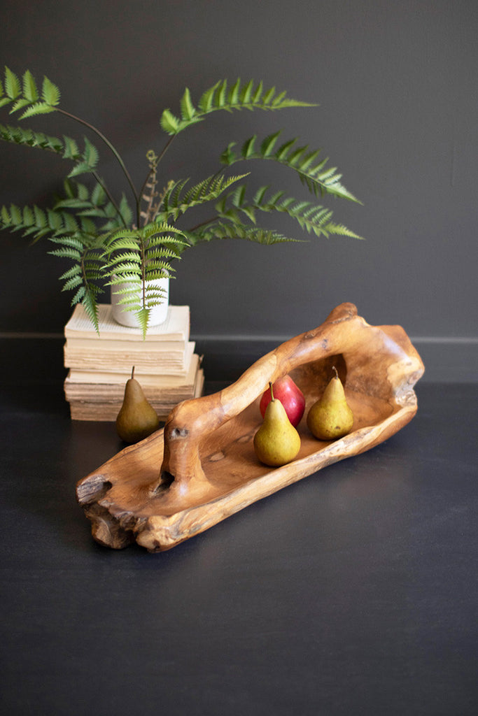 Large Oval Teak Bowl with Handle - Bombay Mercantile