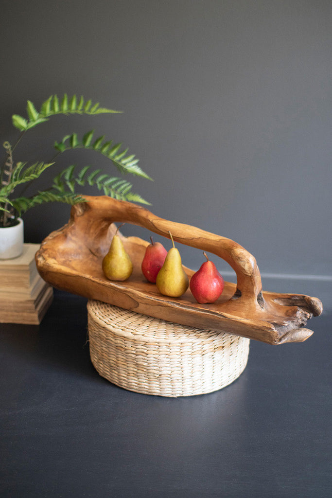 Large Oval Teak Bowl with Handle - Bombay Mercantile
