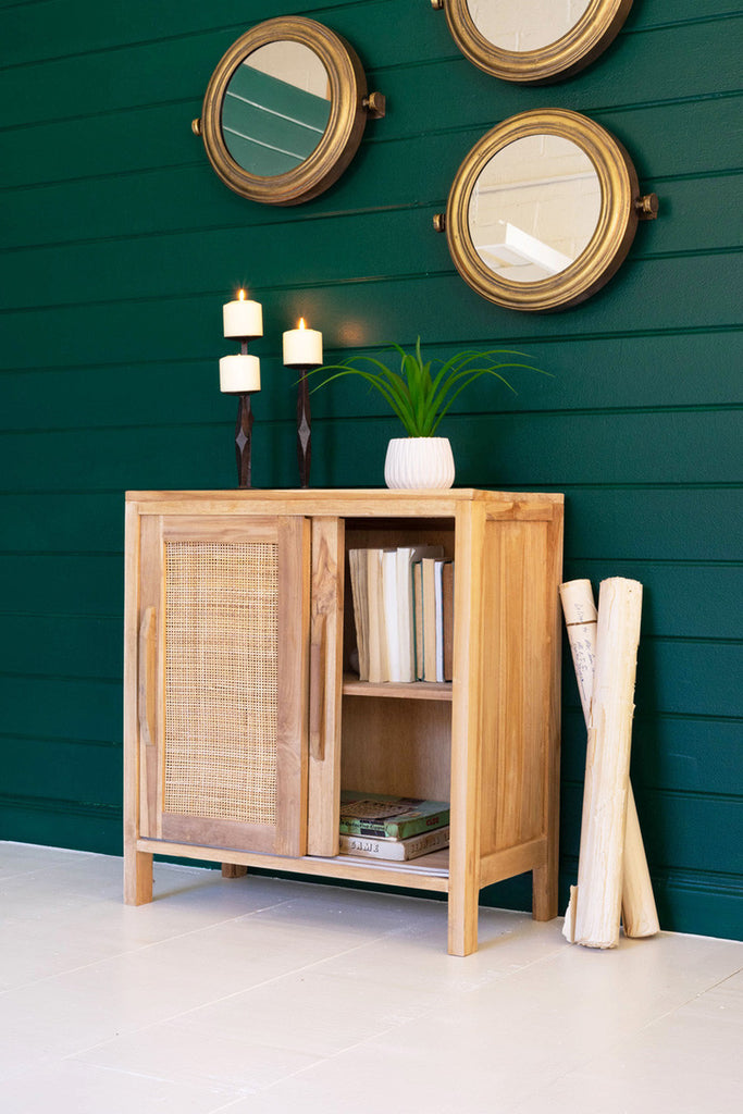 Wooden Cabinet with Woven Cane Detail - Bombay Mercantile
