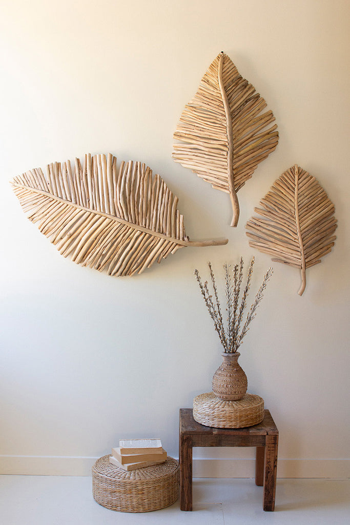 Set of 3 Teakwood Leaves Wall Art - Bombay Mercantile