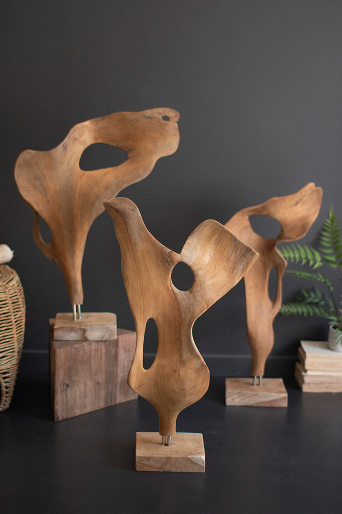 Smooth Carved Teak Wood Sculpture on a Base - Bombay Mercantile