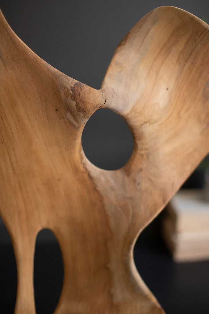 Smooth Carved Teak Wood Sculpture on a Base - Bombay Mercantile
