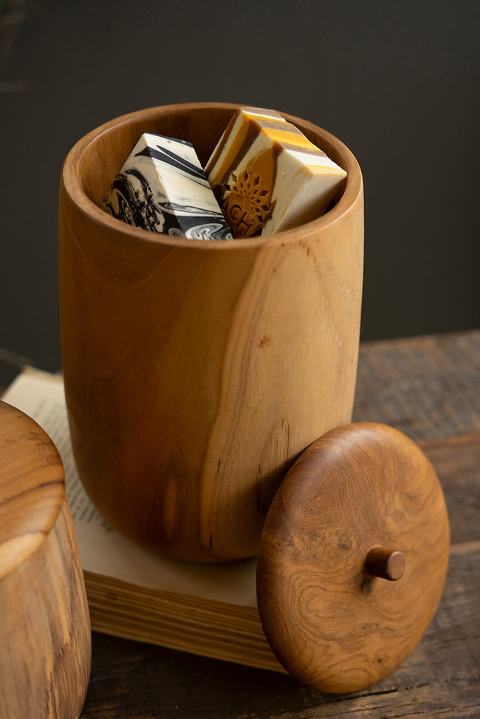 Set of 2 Teak Wood Canisters - Bombay Mercantile