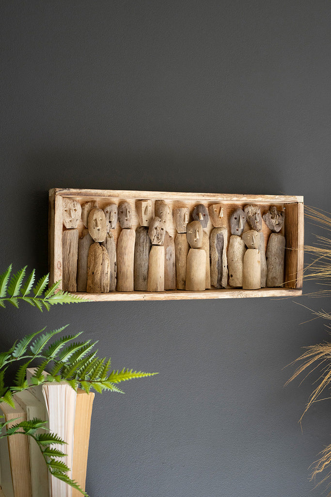 Carved Driftwood Figures in a Framed Shadowbox - Bombay Mercantile