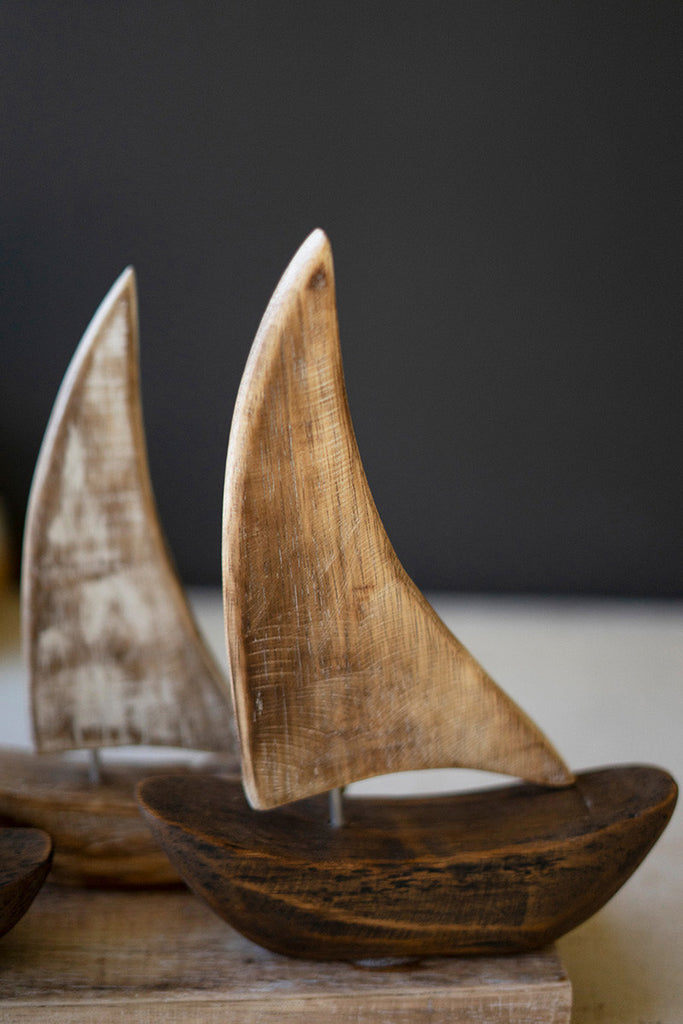 Five Wooden Sailboats on a Base - Bombay Mercantile