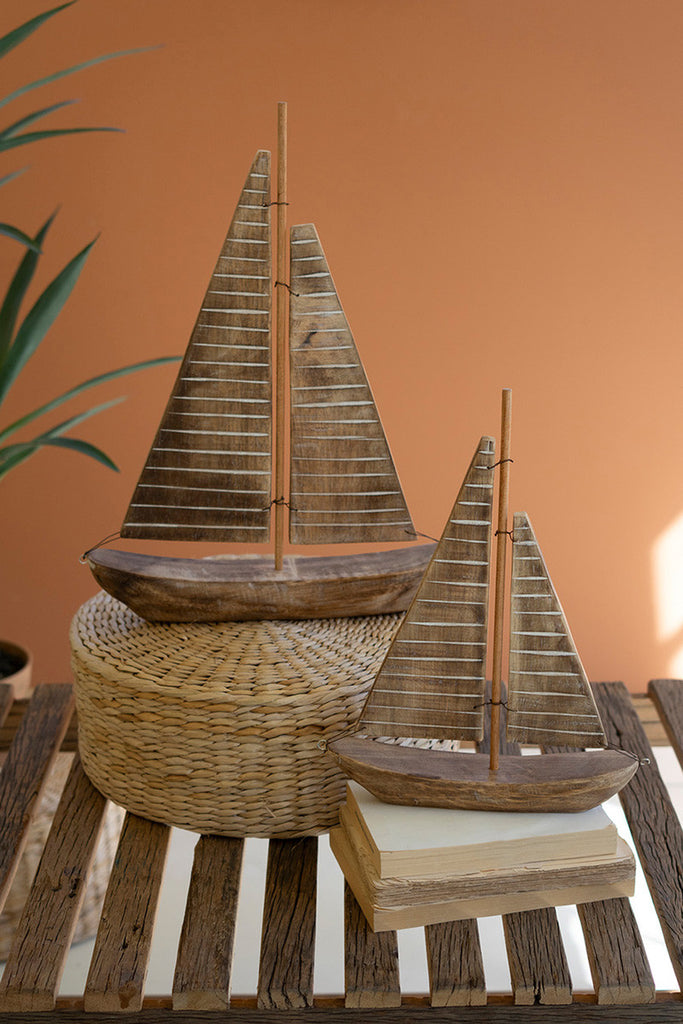Set of 2 Rustic Recycled Wood Sailboats - Bombay Mercantile