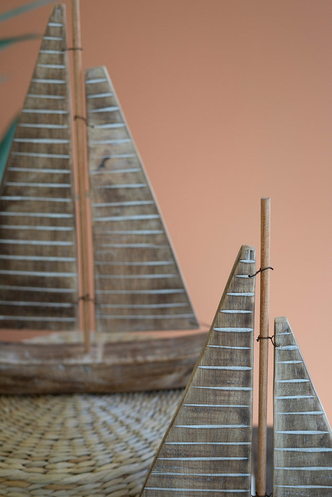 Set of 2 Rustic Recycled Wood Sailboats - Bombay Mercantile