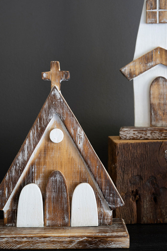 3 White-Washed Wooden Churches, Set of 2 - Bombay Mercantile