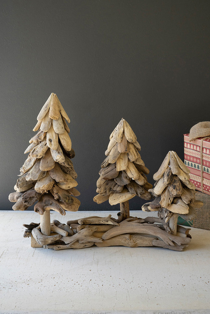 Three Driftwood Christmas Trees on a Base - Bombay Mercantile
