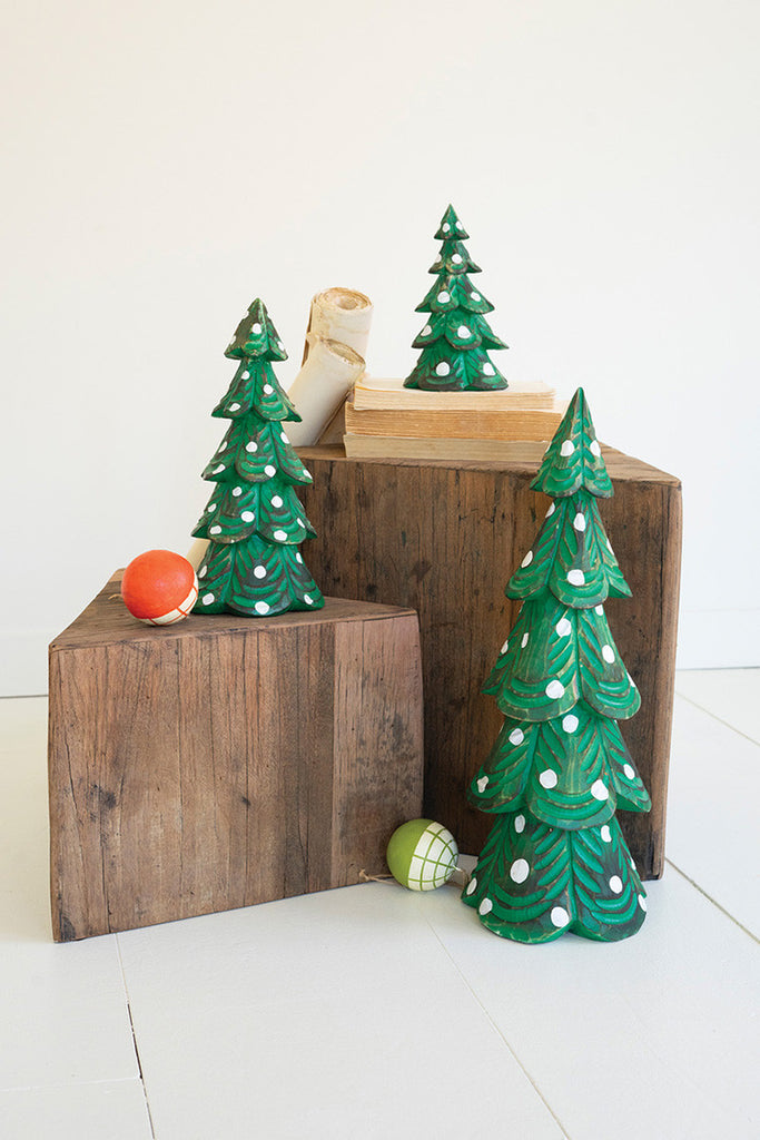 Set of 3 Distressed Painted Wooden Christmas Trees - Bombay Mercantile
