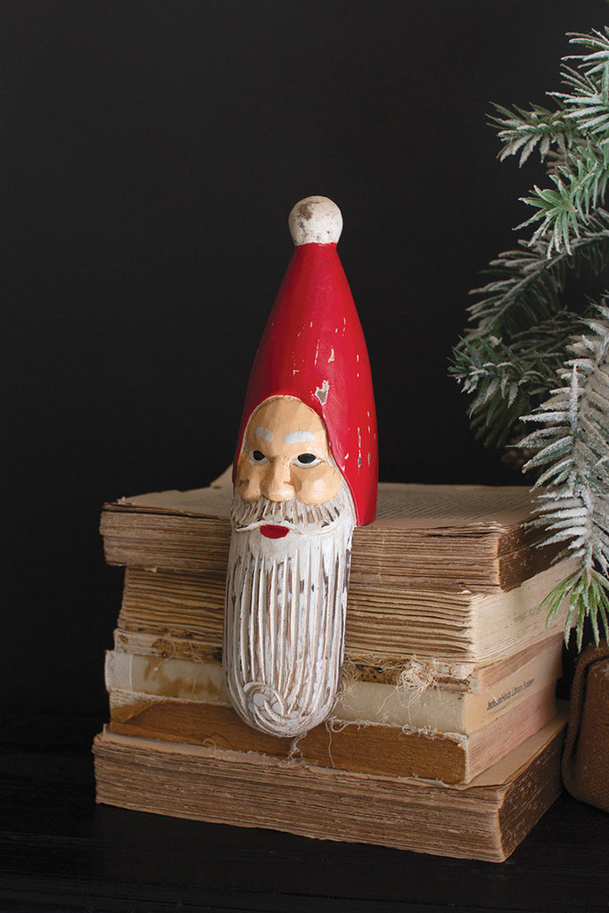 Carved and Painted Wooden Santa Shelf Sitter, Set of 4 - Bombay Mercantile
