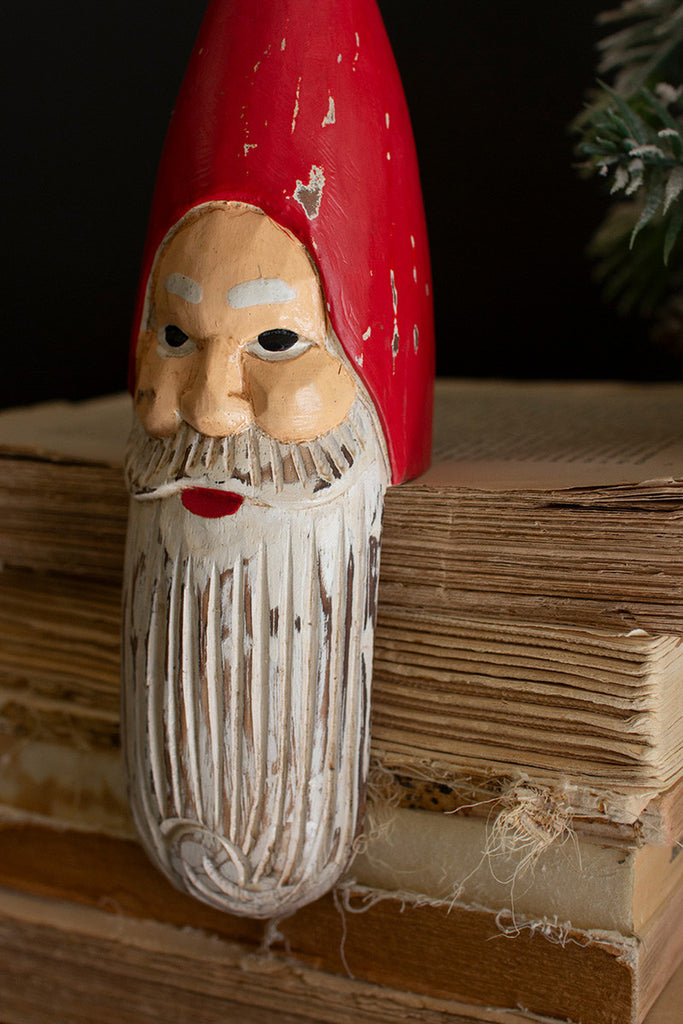 Carved and Painted Wooden Santa Shelf Sitter, Set of 4 - Bombay Mercantile