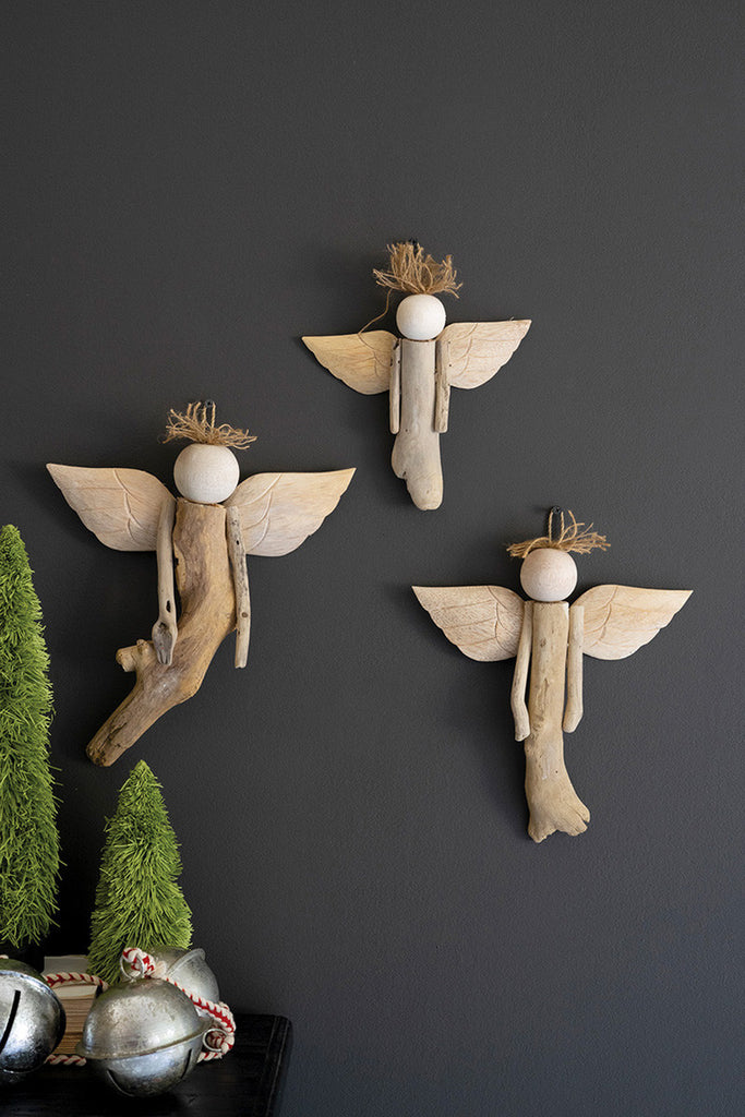 Set of 3 Driftwood Hanging Angels - Bombay Mercantile