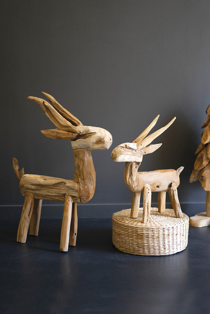 Set of 2 Rustic Teak Reindeer - Bombay Mercantile
