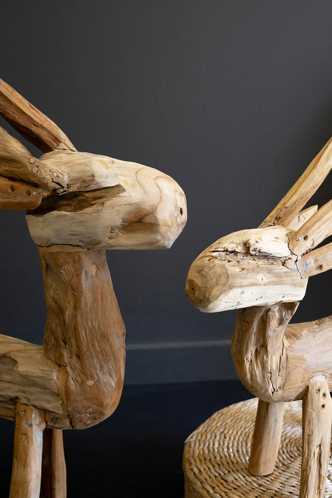 Set of 2 Rustic Teak Reindeer - Bombay Mercantile