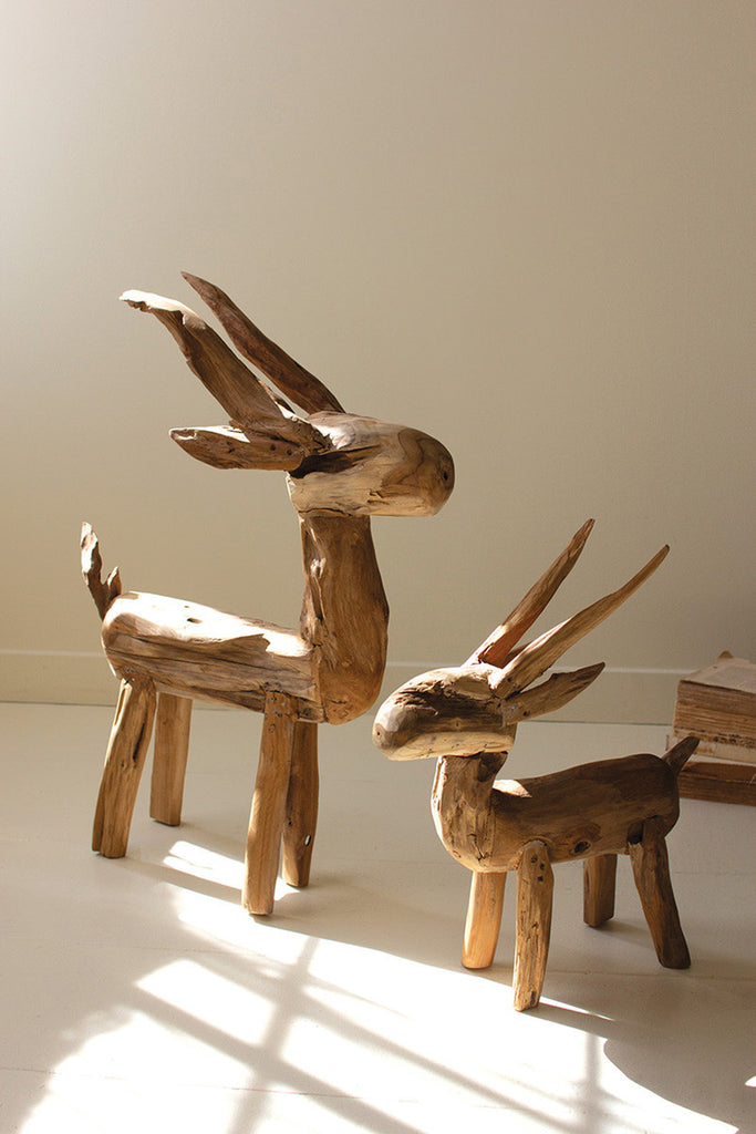 Set of 2 Rustic Teak Reindeer - Bombay Mercantile