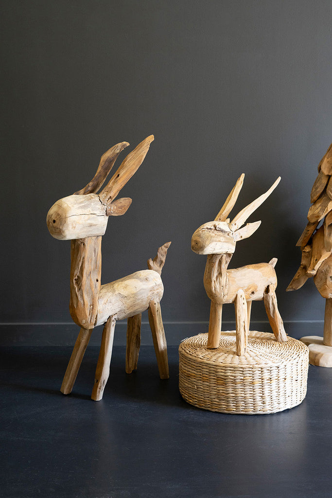 Set of 2 Rustic Teak Reindeer - Bombay Mercantile