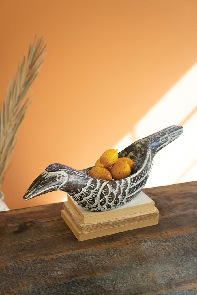 Carved Wood Bird Bowl - Bombay Mercantile
