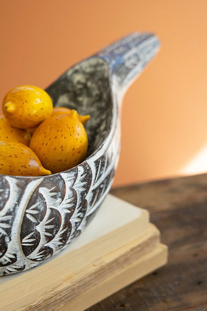 Carved Wood Bird Bowl - Bombay Mercantile