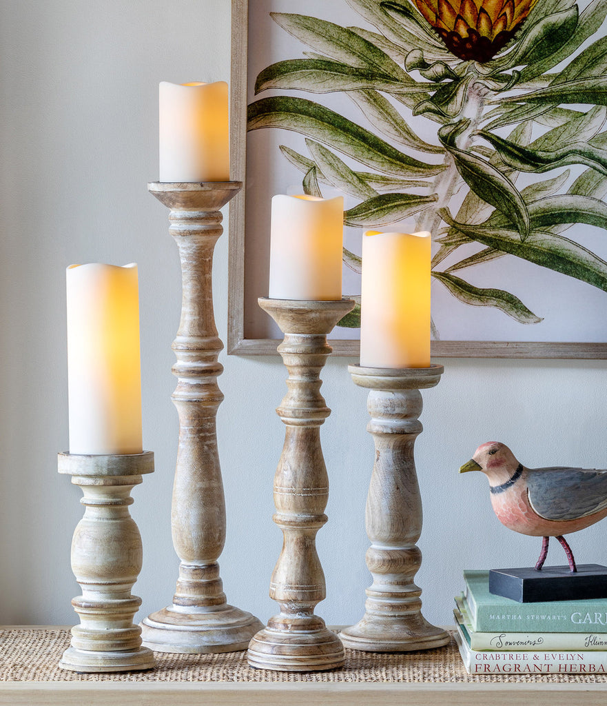 Estelle Wood Pillar Holder, 20" - Bombay Mercantile