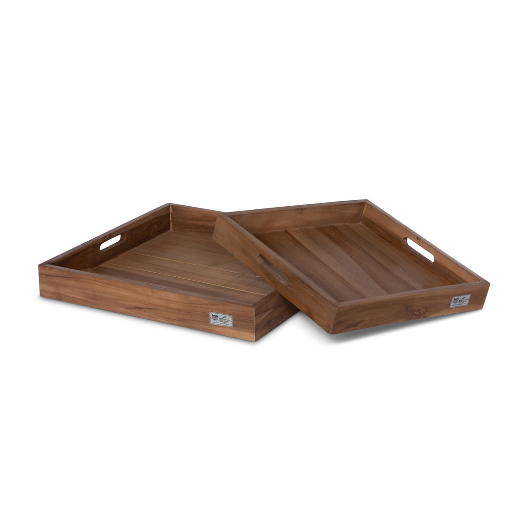 Teak Square Serving Tray, Set of 2 - Bombay Mercantile