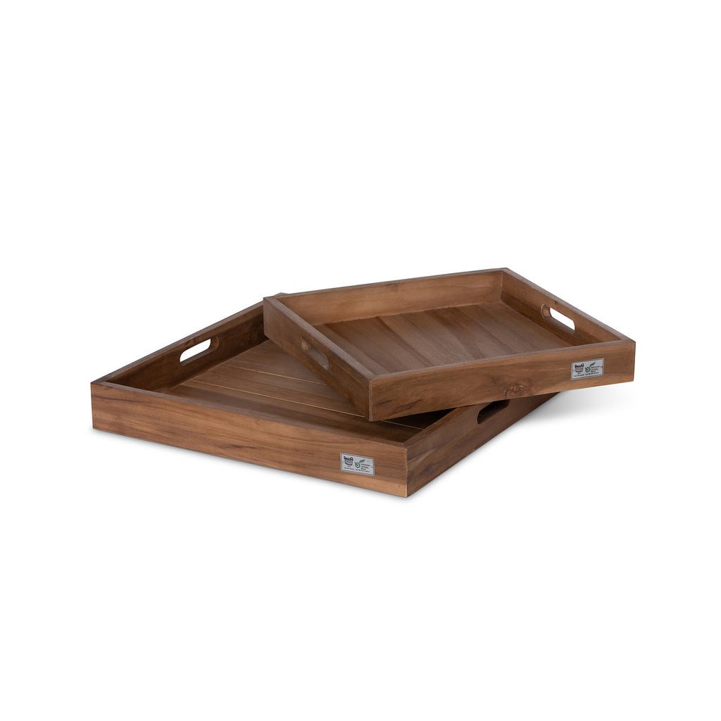 Teak Square Serving Tray, Set of 2 - Bombay Mercantile