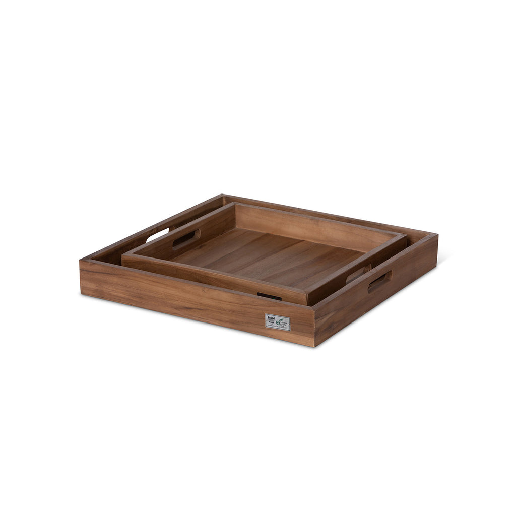 Teak Square Serving Tray, Set of 2 - Bombay Mercantile