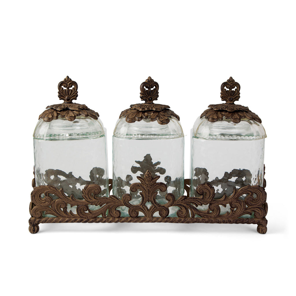 Glass Canisters, Set of 3 with Base - Bombay Mercantile