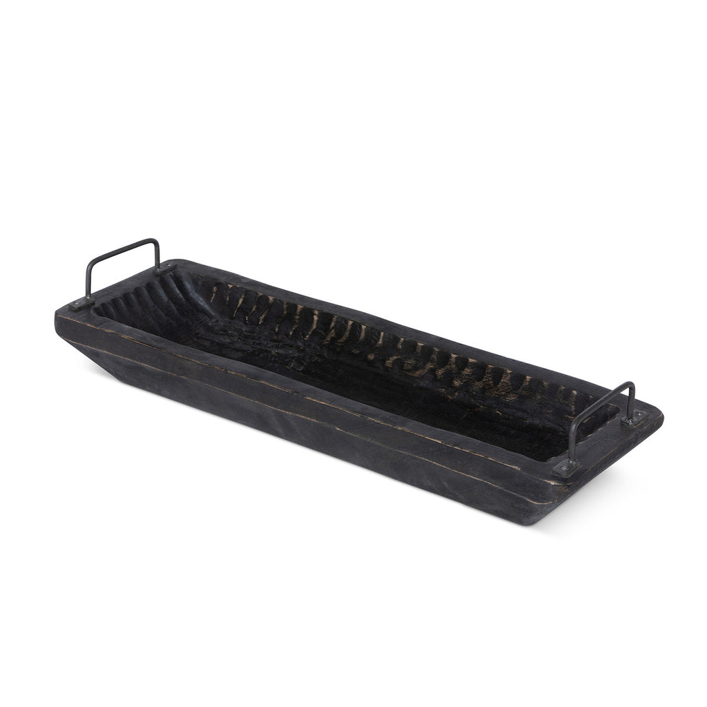 Carved Wood Tray with Iron Handles - Bombay Mercantile