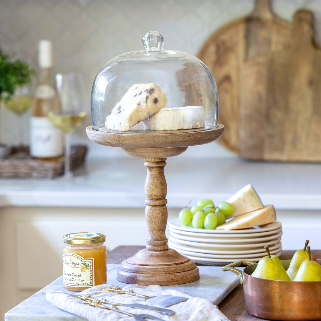 Elevated Wood Server with Glass Dome - Bombay Mercantile