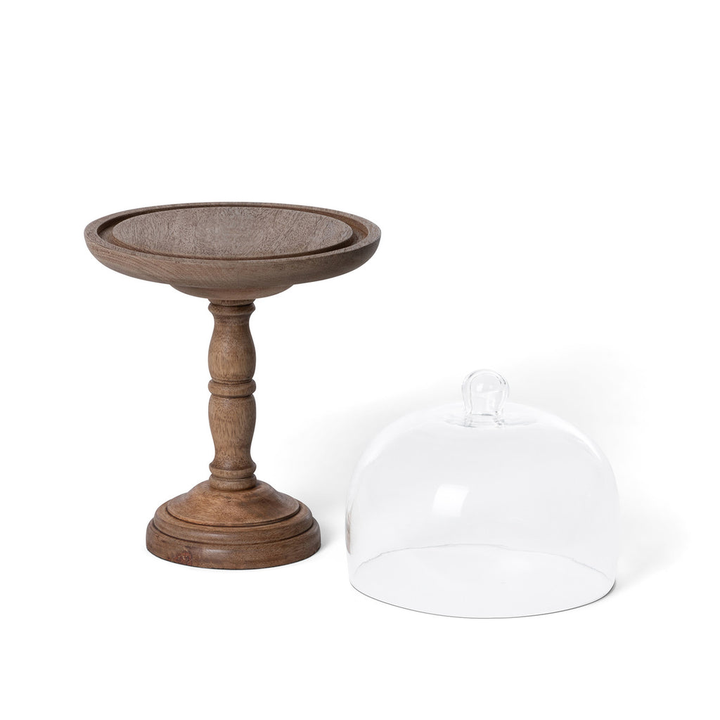 Elevated Wood Server with Glass Dome - Bombay Mercantile