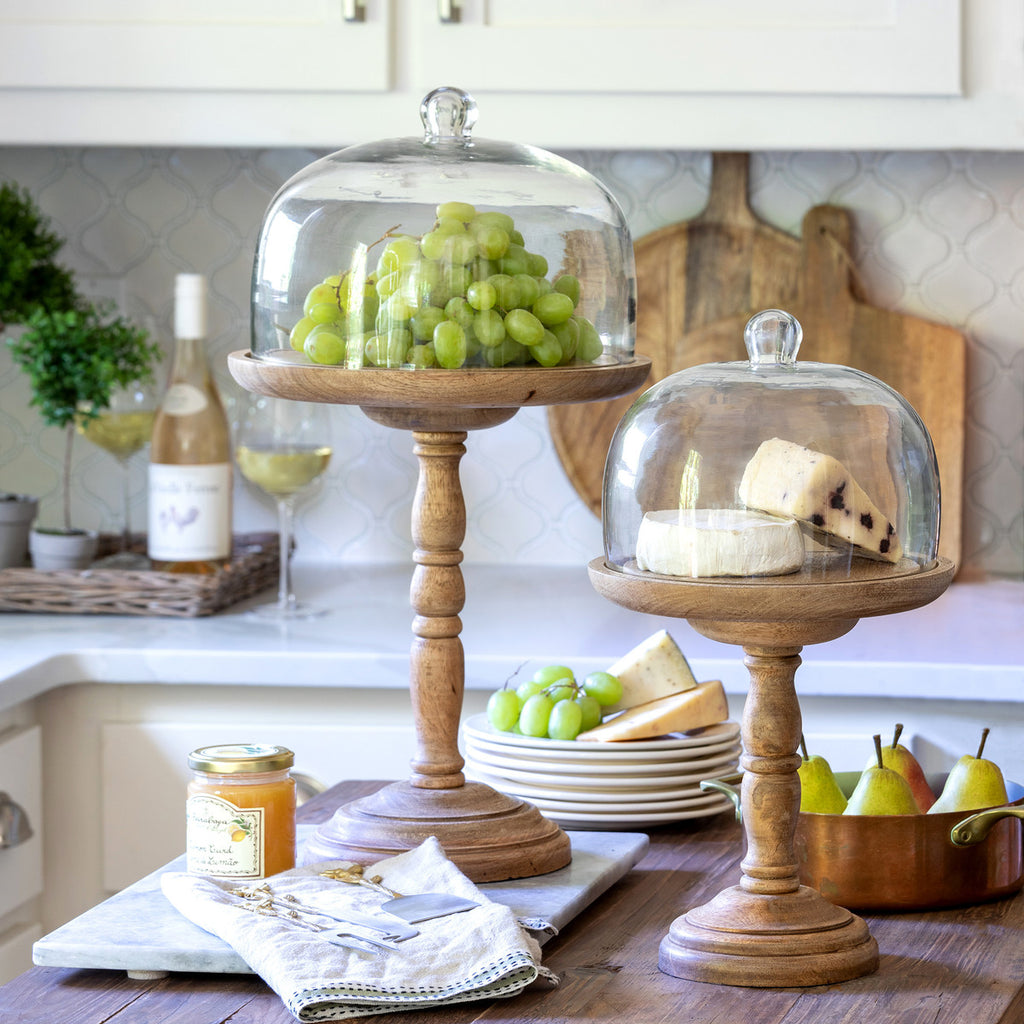 Elevated Wood Server with Glass Dome - Bombay Mercantile
