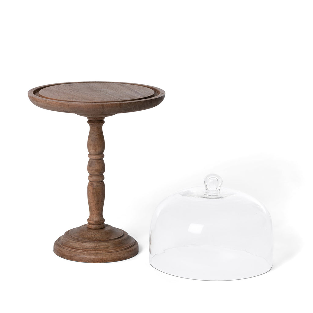 Elevated Wood Server with Glass Dome - Bombay Mercantile