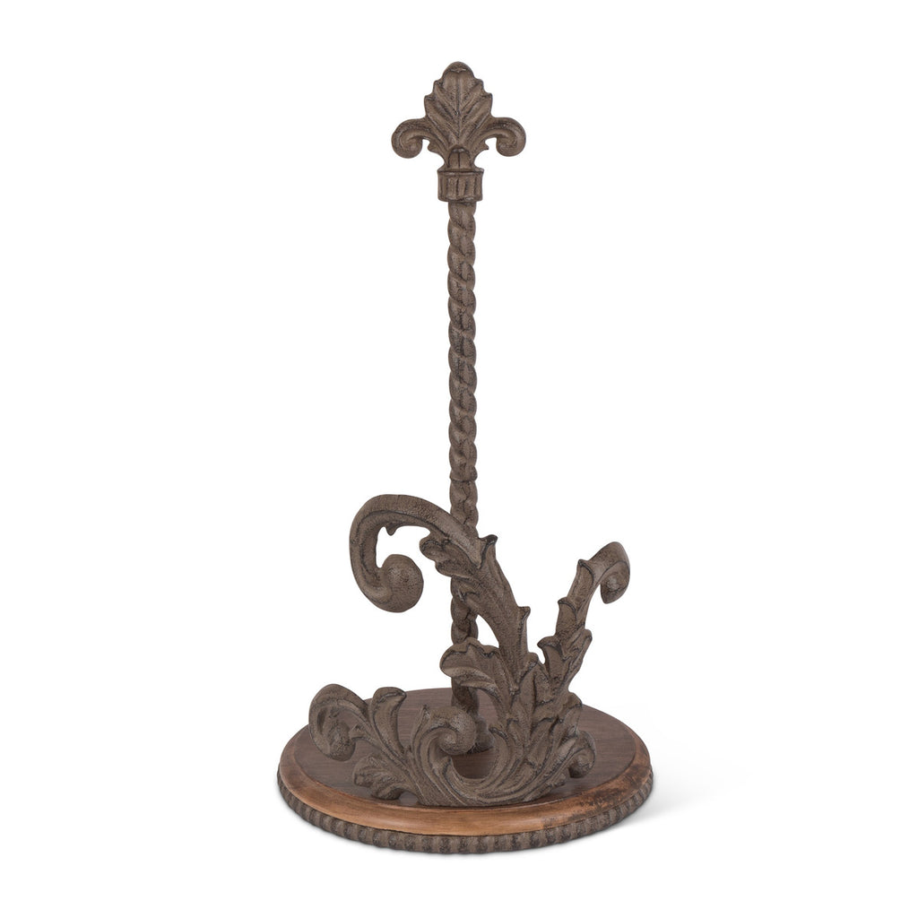 Cast Aluminum Paper Towel Holder with Wood Base - Bombay Mercantile