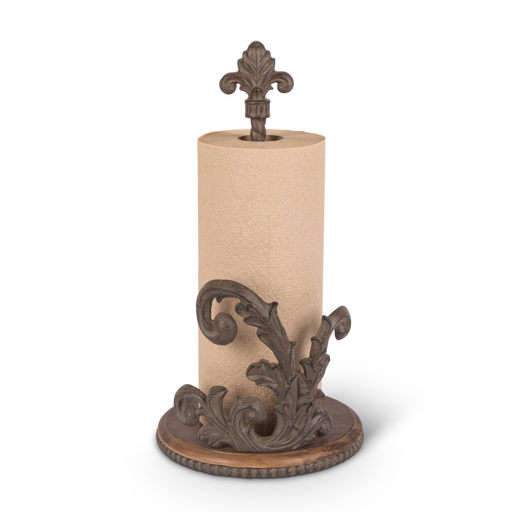 Cast Aluminum Paper Towel Holder with Wood Base - Bombay Mercantile