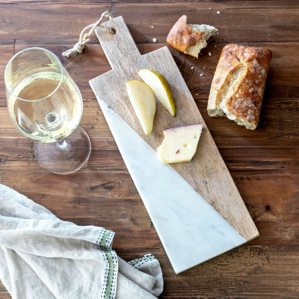 Wood and Marble Cutting Board with Handle - Bombay Mercantile