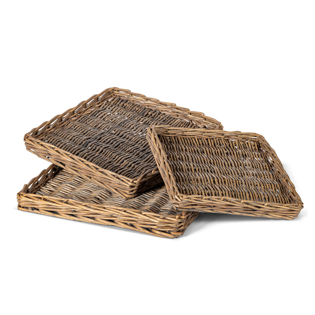 Woven Willow Square Trays, Set of 3 - Bombay Mercantile