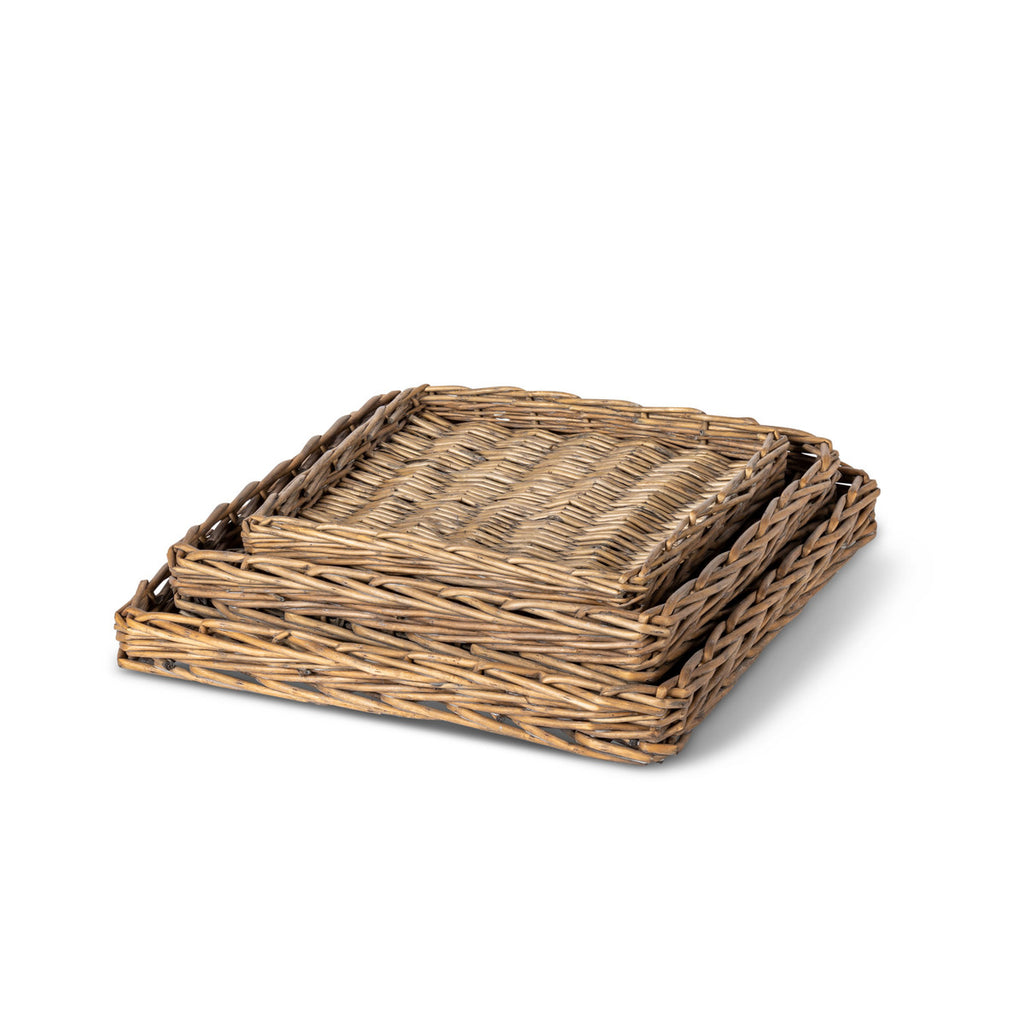 Woven Willow Square Trays, Set of 3 - Bombay Mercantile