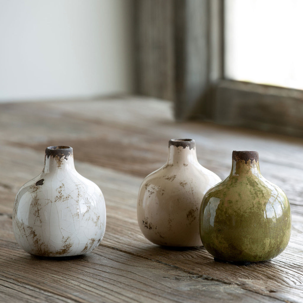 Glazed Stoneware Bud Vase Set of 3 - Bombay Mercantile
