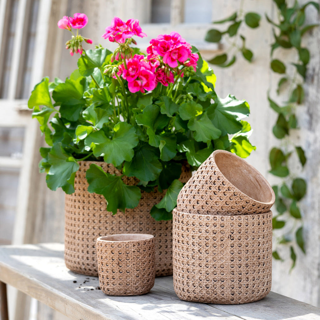 Cane Relief Pattern Cement Pot, 10.25" - Bombay Mercantile