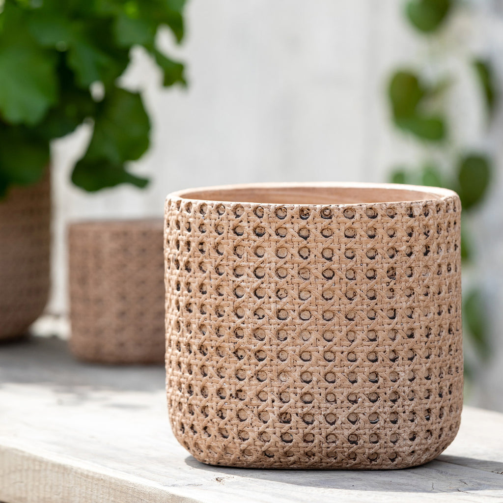 Cane Relief Pattern Cement Pot, 7" - Bombay Mercantile