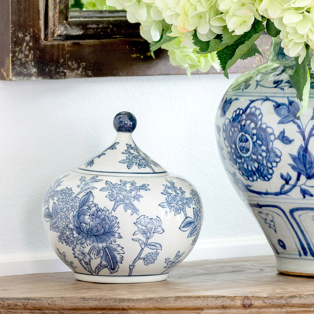 Porcelain Lidded Jasmine Jar - Bombay Mercantile