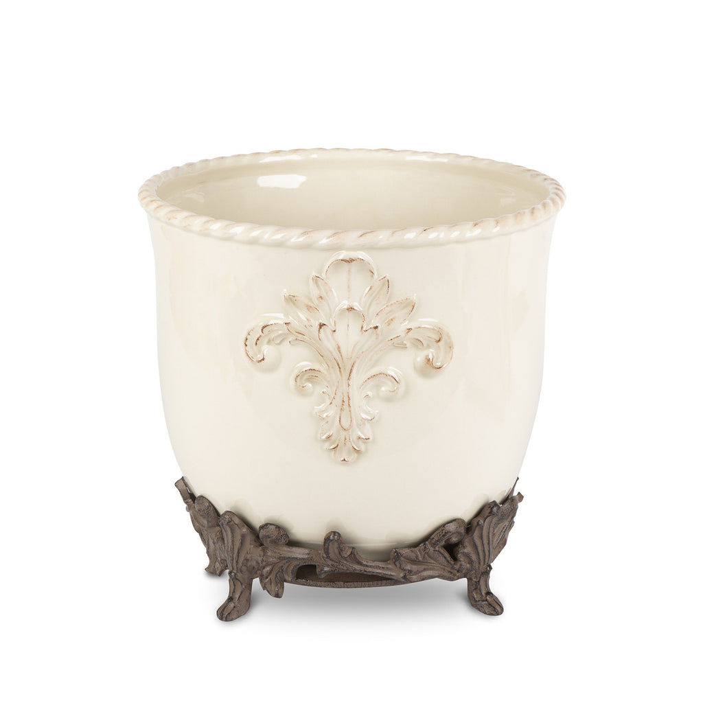 Stoneware Planter on Metal Base - Bombay Mercantile