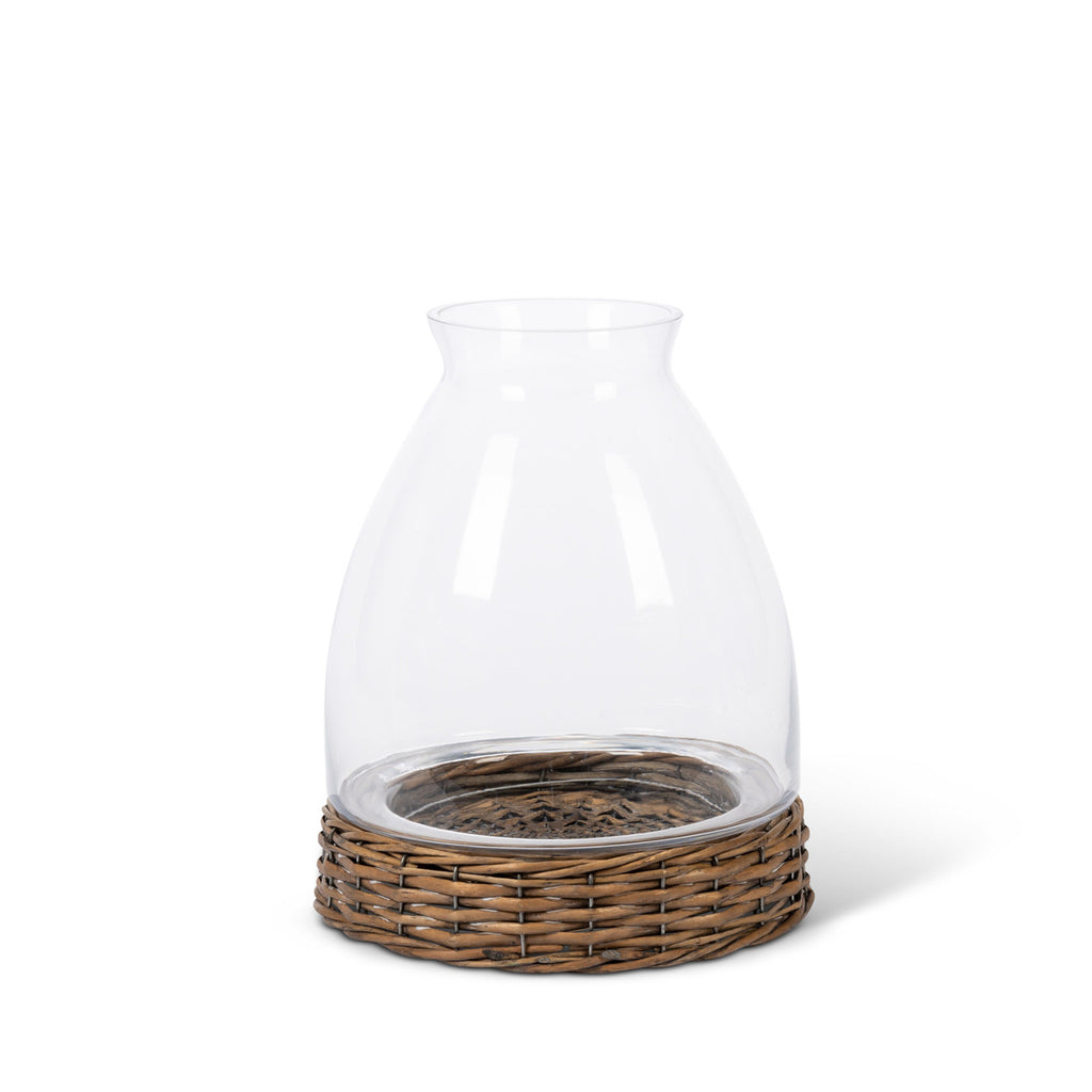 Glass Dome with Rattan Base, 14" - Bombay Mercantile